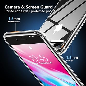 SPIDERCASE iPhone 7/8 Plus用ケース クリスタルクリア 黄変しない ミリタリーグレードの落下保護 強化ガラススクリーンプロテクター2枚 スリム薄型カバー iPhone 7/8 Plus 5.5インチ用ケース クリア