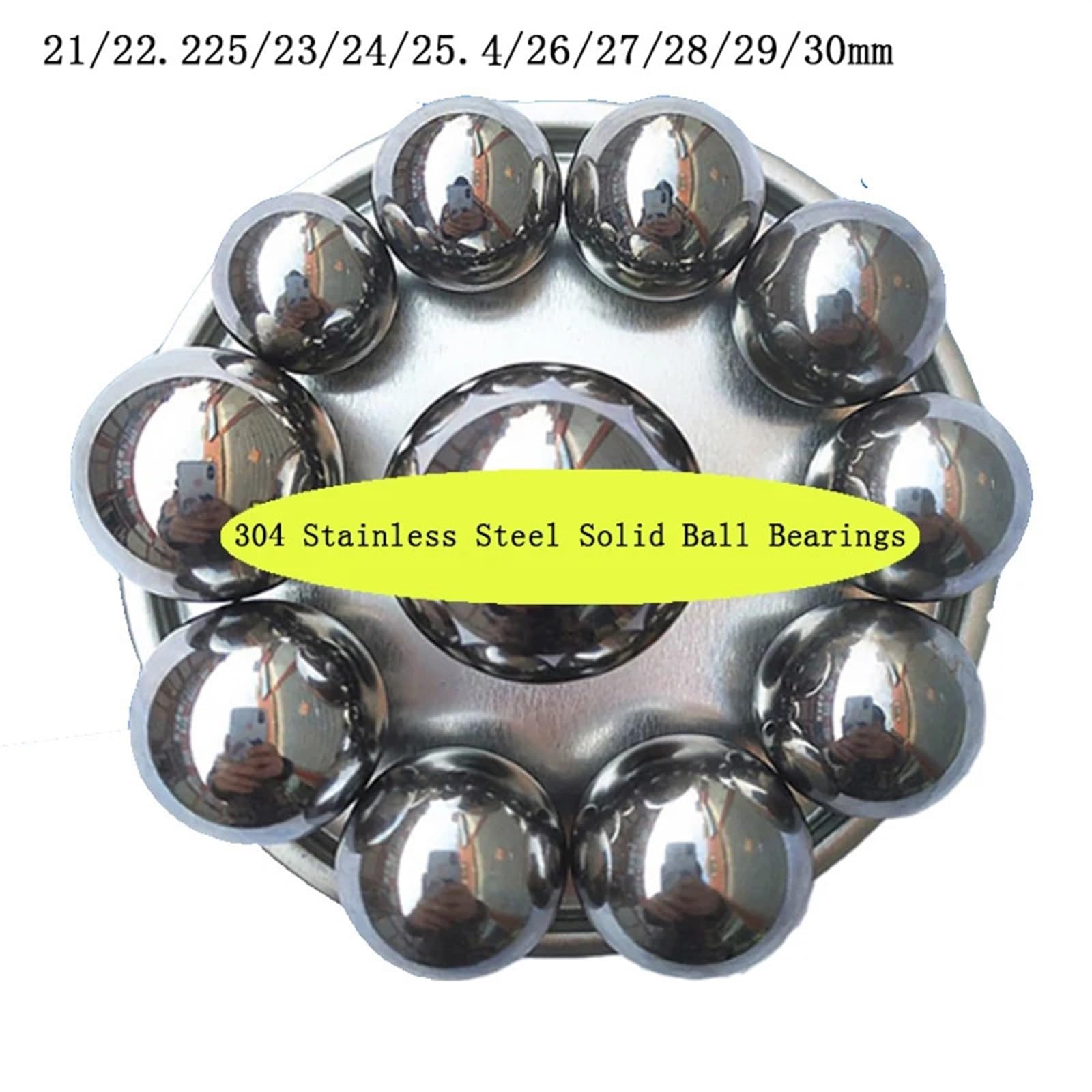 Assortiment de billes de roulement en acier, Lot de 2 billes lisses solides de haute précision de diamètre 21 mm, 22 mm, 23 mm, 24 mm, 25 mm - 30 mm, roulements à billes ronds en acier inoxydable 304(