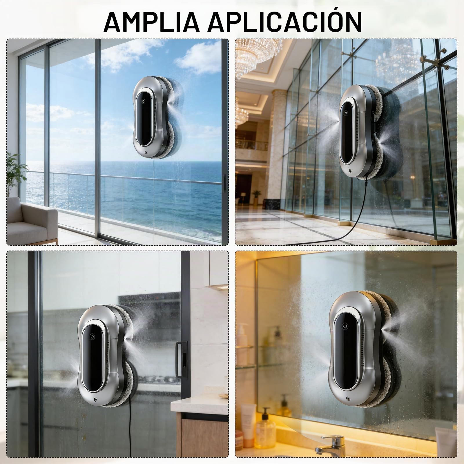 Robot Limpiacristales, 6000pa Limpia Cristales Electrico Ventanas con Mando, 3 Modos Limpieza,Navegación Inteligente,10 Paños de Limpieza, Limpiacristales Electrico para Ventanas, Espejos y Azulejos