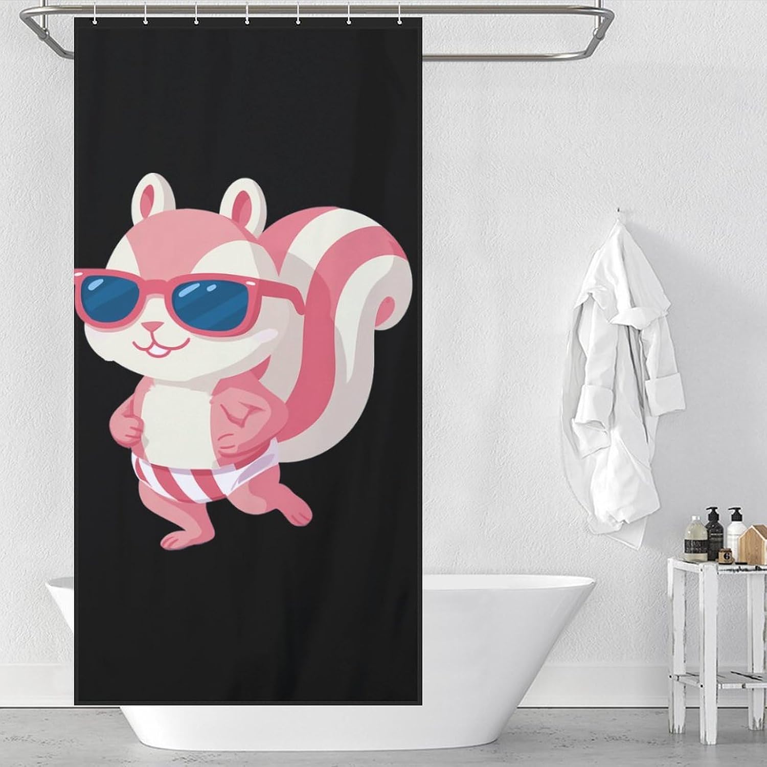 Squirrel Swimming Trunks Pinkcolor Fabric Shower Curtain Liner Bath Bathroom