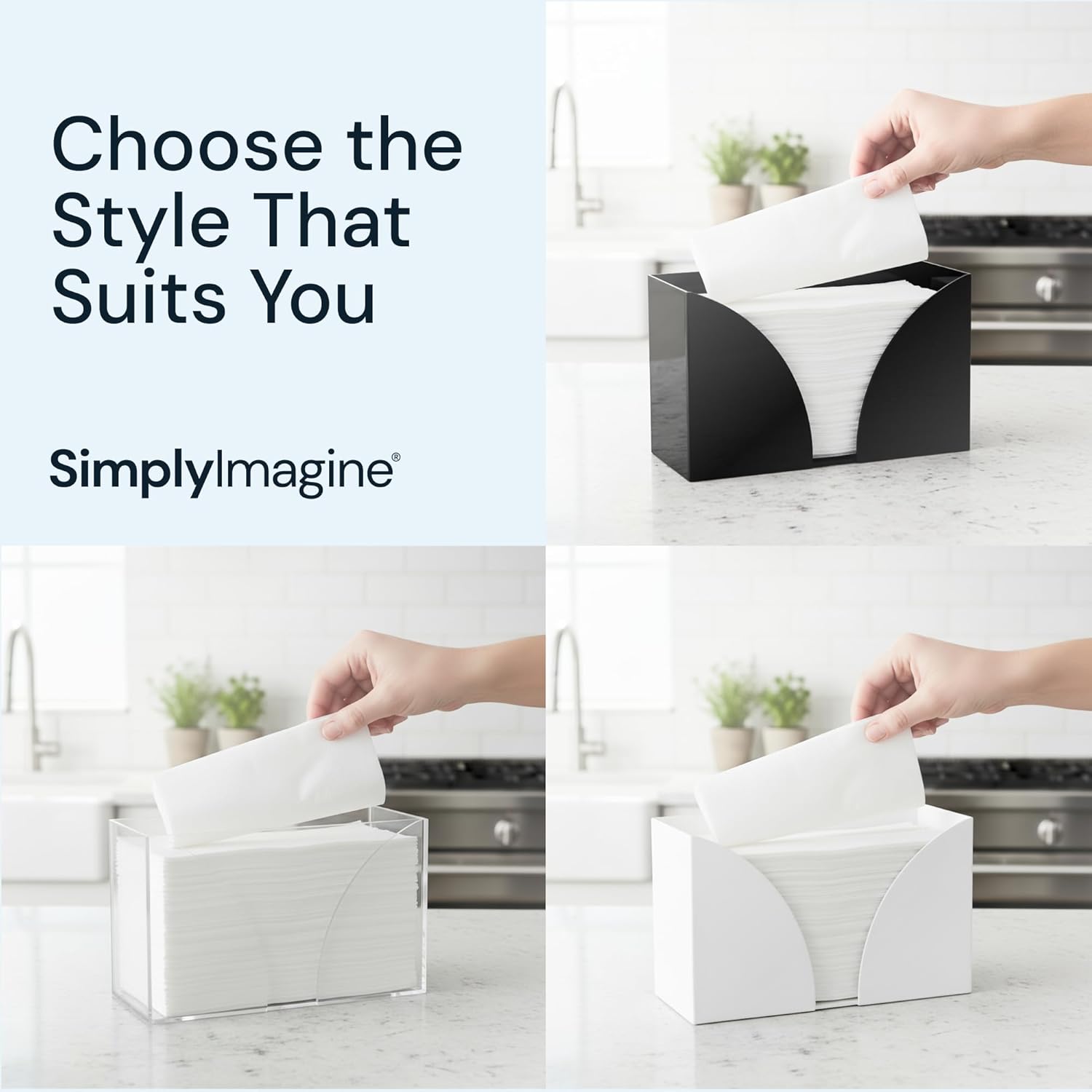 Black Paper Towel Holder Countertop Dispenser - Acrylic Rectangular Hand Towel Tray & Tissue Box Cover - Bathroom Accessories, C-Fold, Z-Fold & Multifold Napkin Organizer & Storage - Image 8