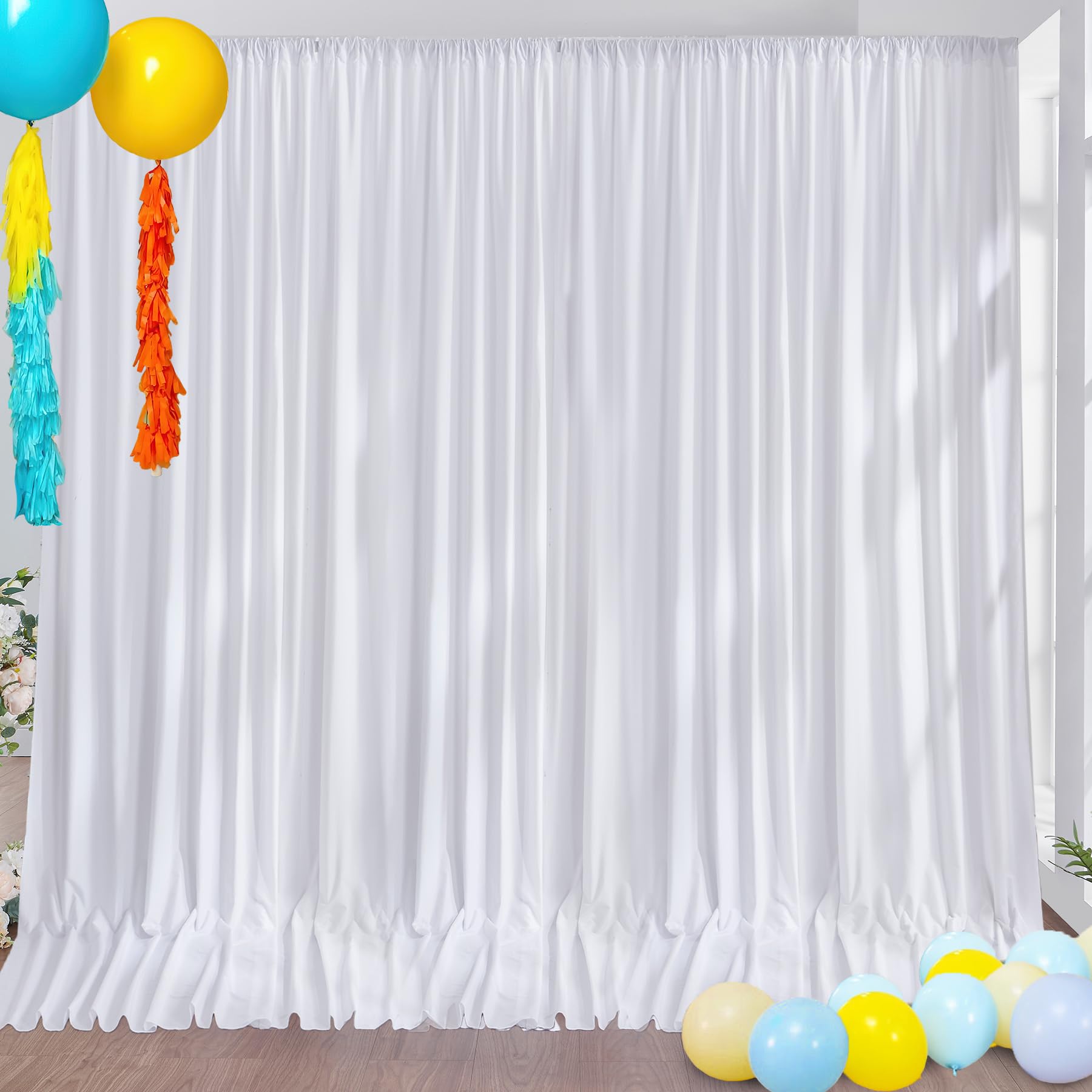 Lot de 6 Panneaux de Rideaux épais et infroissables en Polyester pour fête, Mariage, Anniversaire, Photographie, décoration d'intérieur - 9,1 x 3 m - Blanc