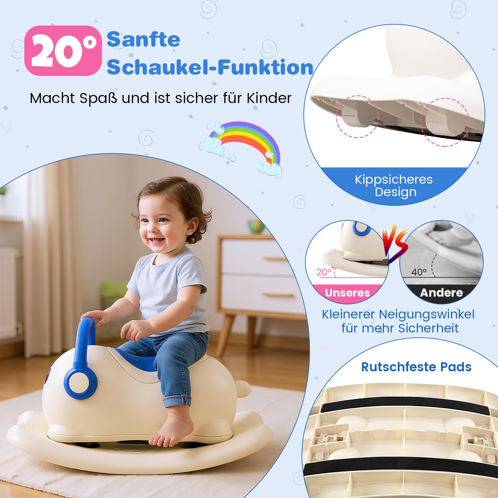 COSTWAY Schaukelpferd, Kinderwippe mit Rollen & verstecktem Stauraum, Schaukeltier mit Abnehmbarer Balancierplatte, 3 in 1 Rutschauto für Kinder ab 1 Jahr