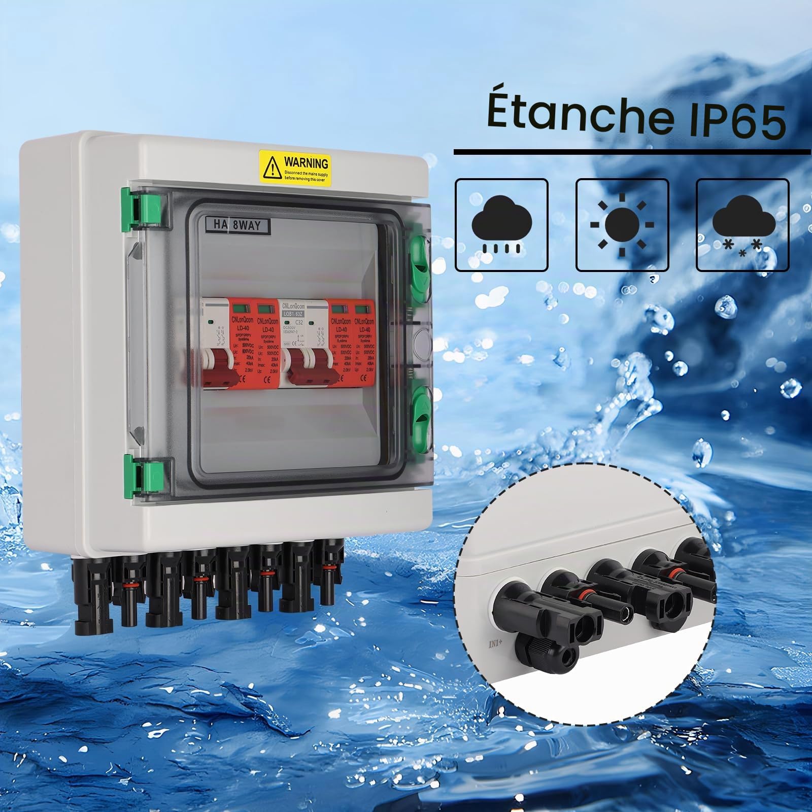 Protection contre les surtensions pv - 500 V MCB + SPD - Boîte de raccordement solaire - Protection contre la foudre - Interrupteur de séparation DC - 2 cordes 2 en 2 sorties - Boîte de combinaison CC