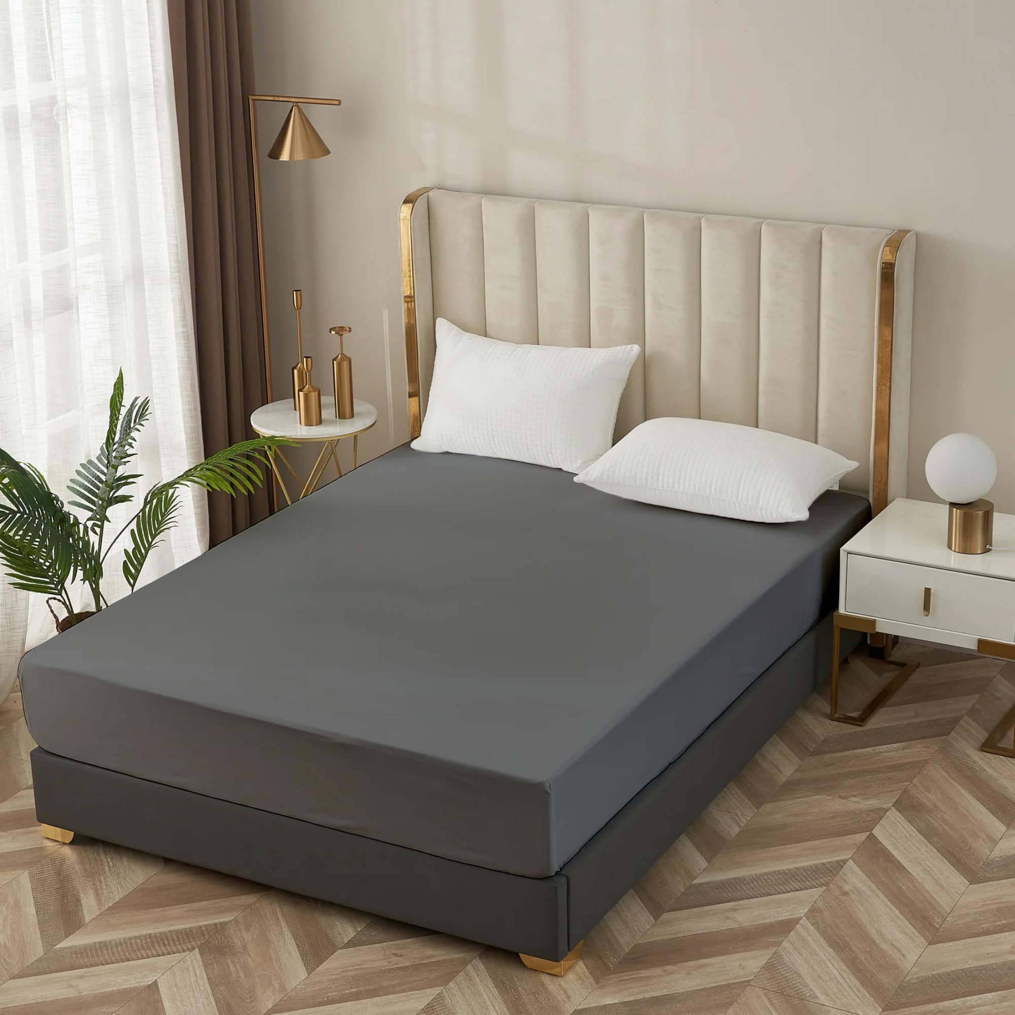 Ray Bedding 40cm Deep Double Fitted Sheet 100% Egyptian Cotton 400 Thread Count Extra Deep Fitted Bed Sheets Super Soft Breathable Hotel Quality Bed Sheet