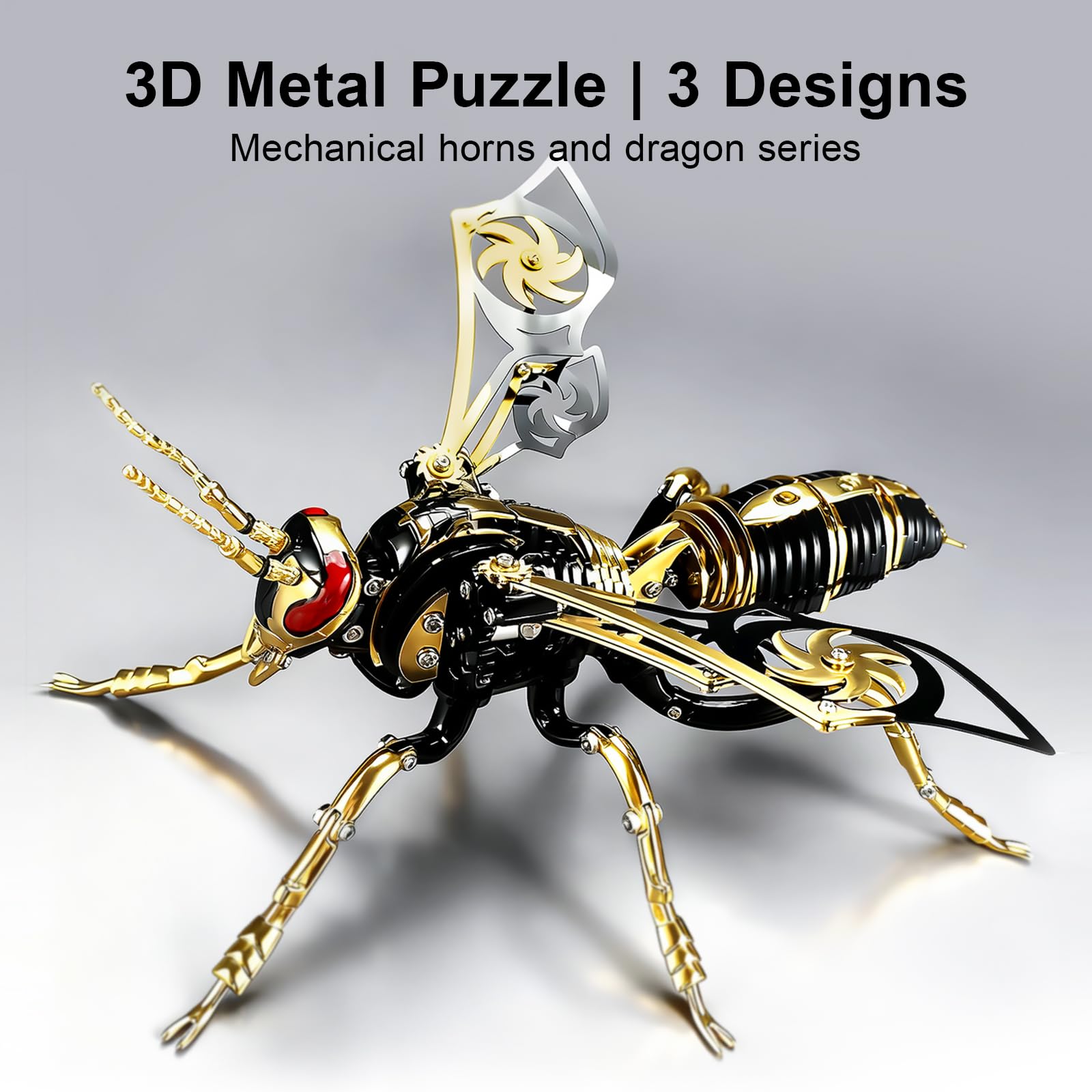 3D Metallbausatz-Serie: Mechanische Hornisse, Phönix & Alterdrache Kreatives DIY-Puzzle mit Spielspaß & intellektueller Herausforderung ，3D Metall Puzzle (Black Gold, Homisse)