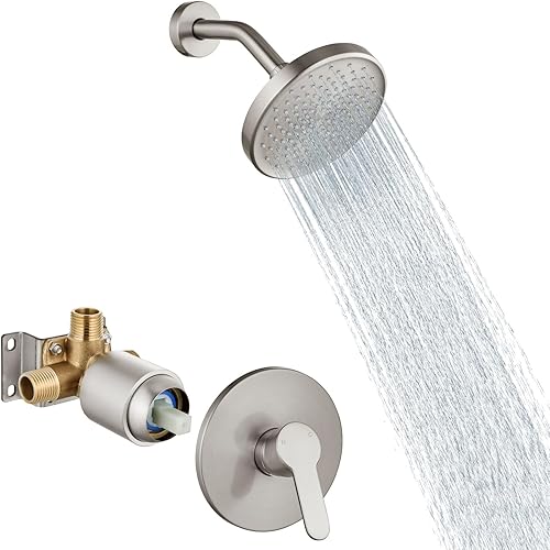 Miniatura 8 de Aolemi Juego de cabezal de ducha y mango de montaje en pared, grifo de ducha de 6 pulgadas con válvula áspera, sistema de ducha de un solo rociador,