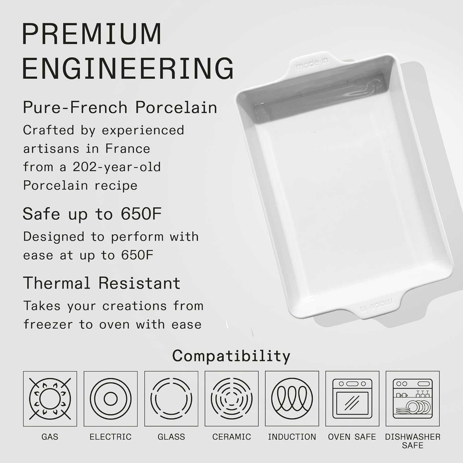 Made In Cookware - Rectangular Baking Dish - White - Hand Crafted Porcelain - Professional Bakeware - Made in France