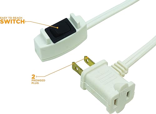 Vista 12 de Woods Cable de extensión ligero, 15 pies, calibre 16, SPT-2, interruptor de encendido/apagado, blanco, 359 W