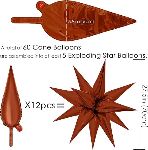 Vista 62 de ZAKVOOR 60 globos con forma de estrella, 12 puntas de aluminio, decoración de fiesta, globos para Navidad, Año Nuevo, graduación, cumpleaños (dorado)
