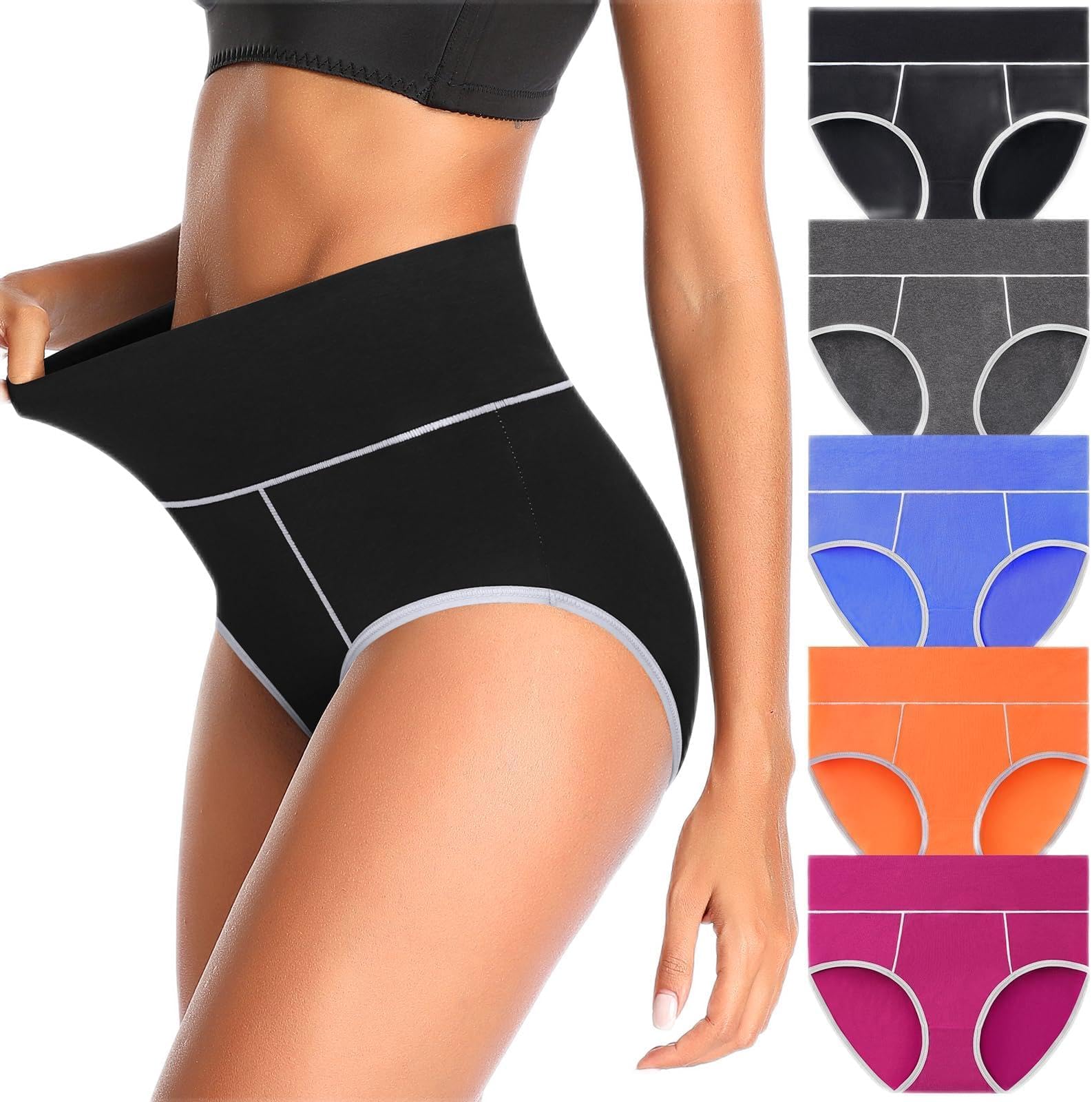 CULAYII High Waisted Underwear for Women Cotton No Muffin Top Full Coverage Briefs Soft Stretch Ladies Panties 5 Pack