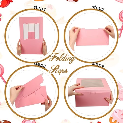 Miniatura 3 de 24 cajas para tartas con ventana de 10 x 10 x 5 pulgadas, cajas cuadradas grandes y desechables para tartas de tartas de queso (rosa)