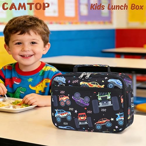 Miniatura 7 de CAMTOP Lonchera de Camión Monstruo para Niños y Niñas, Bolsa con Aislamiento para el Almuerzo, Kit de Bolsas de Almuerzo Reutilizables para la Un