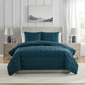 VCNY Home Pinsonic Damask Bedding Set, Full/Queen, Lucy Teal