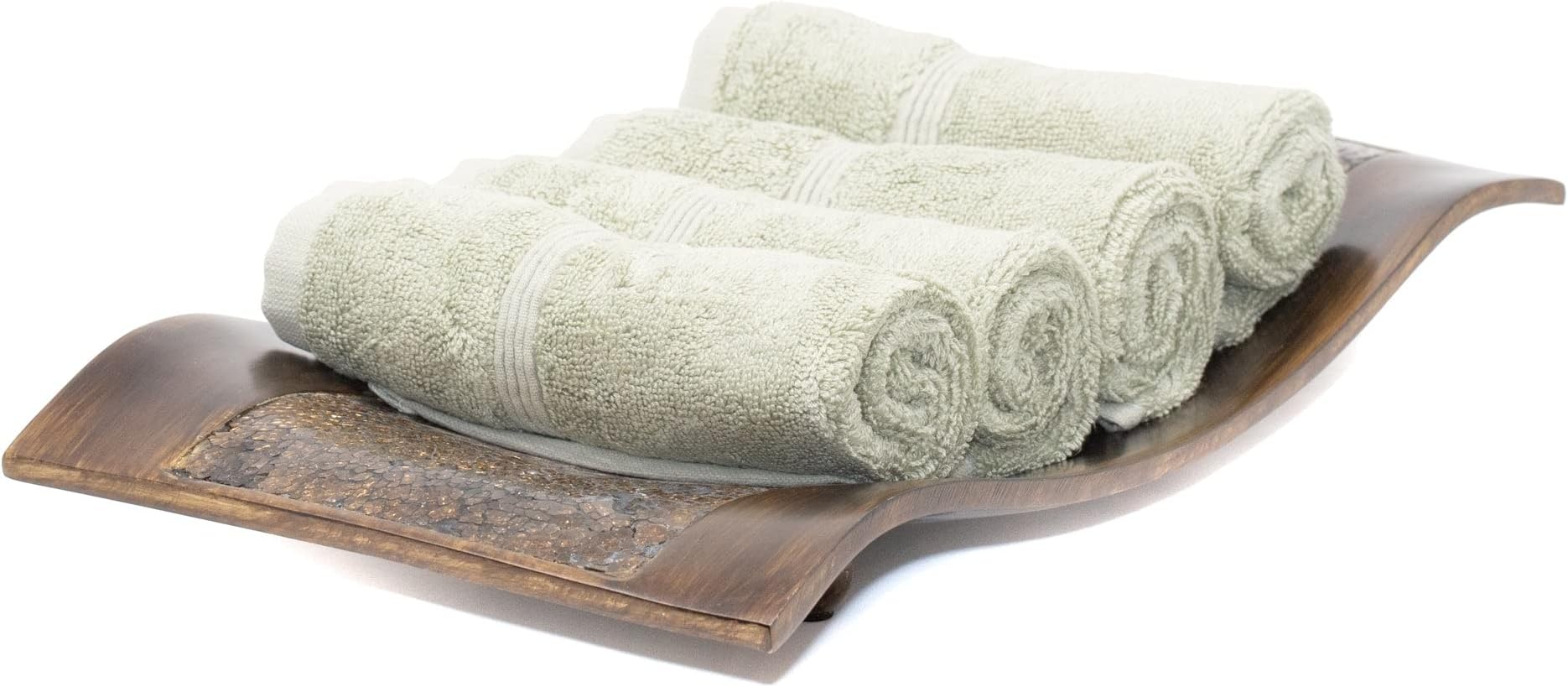 Mosobam 700 GSM Luxury Bamboo Washcloths 13X13, Set of 4, Green, Turkish Cotton Baby Bath Towel Cloths, Bathroom Face Wash Cloth Towels, Kitchen Washcloth, Spa Facial Small Fingertip Clothes