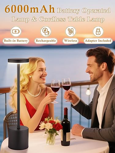 ReinHoo Cordless Table Lamps Set of 2,6000mAh Battery Operated Lights,Dimmable+3 Colors Rechargeable Lamp Cordless Lamp,Portable Wireless Small Table Lamp for Bedroom/Kitchen/Bathroom/Dining/Outdoor [Adapter] photo 5