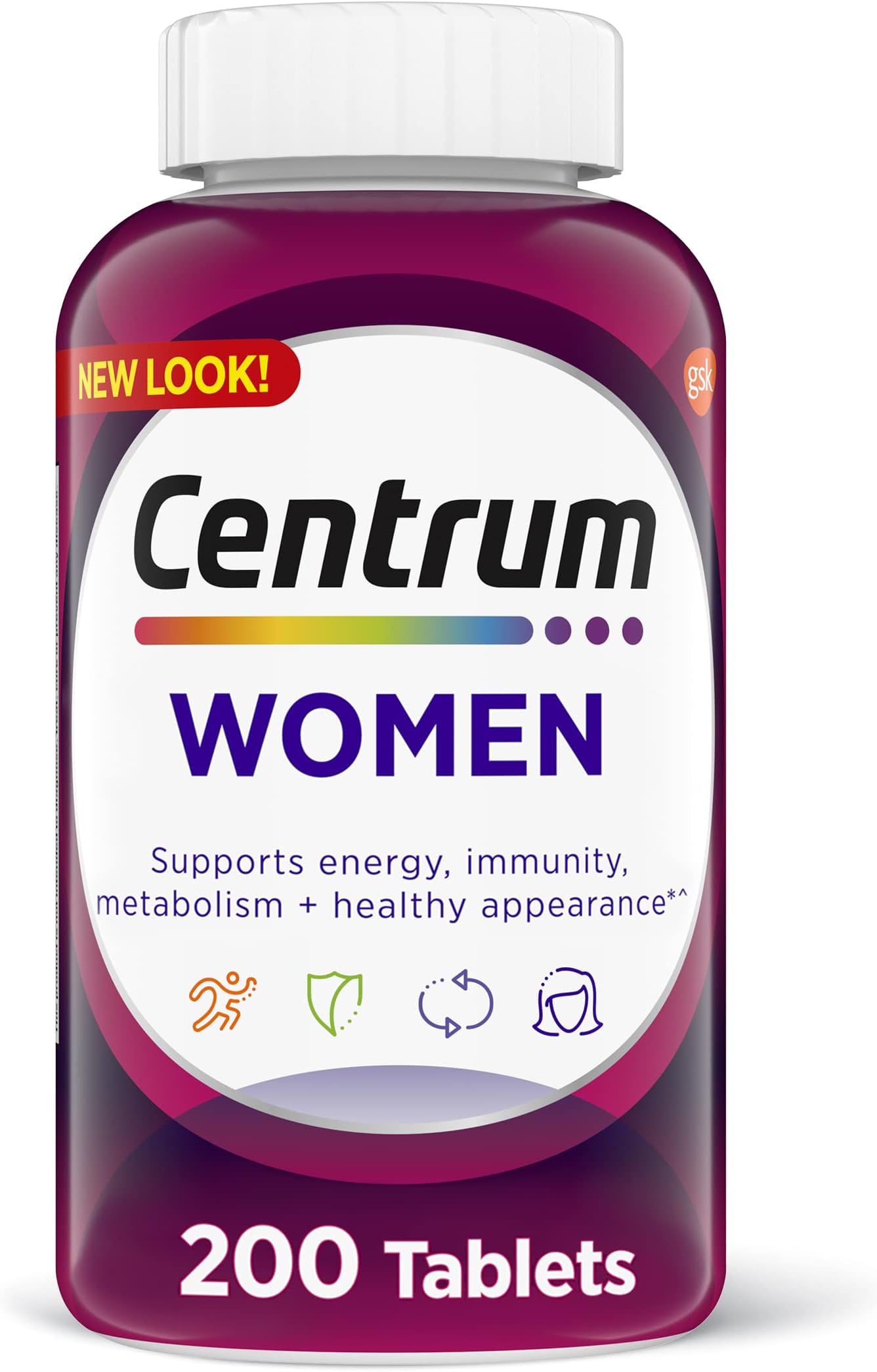 Multivitamin Tablet for Women, Multivitamin/Multimineral Supplement with Iron, Vitamin D3, B Vitamins and Antioxidant Vitamins C and E, Gluten Free, Non-GMO Ingredients - 200 Count