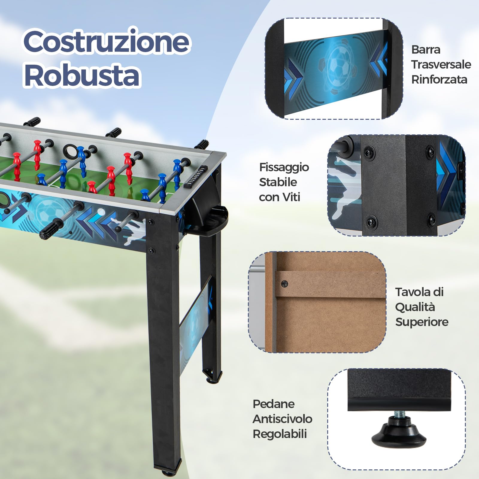 COSTWAY Calcio Balilla per Bambini e Adulti, Tavolo da Calcio con 2 Palloni, Manico Liscia, 18 Giocatori Realistici, Mini Calcetto con Versatile per Sala Giochi, Ufficio e Festa, 95 x 53,5 x 76,5 cm