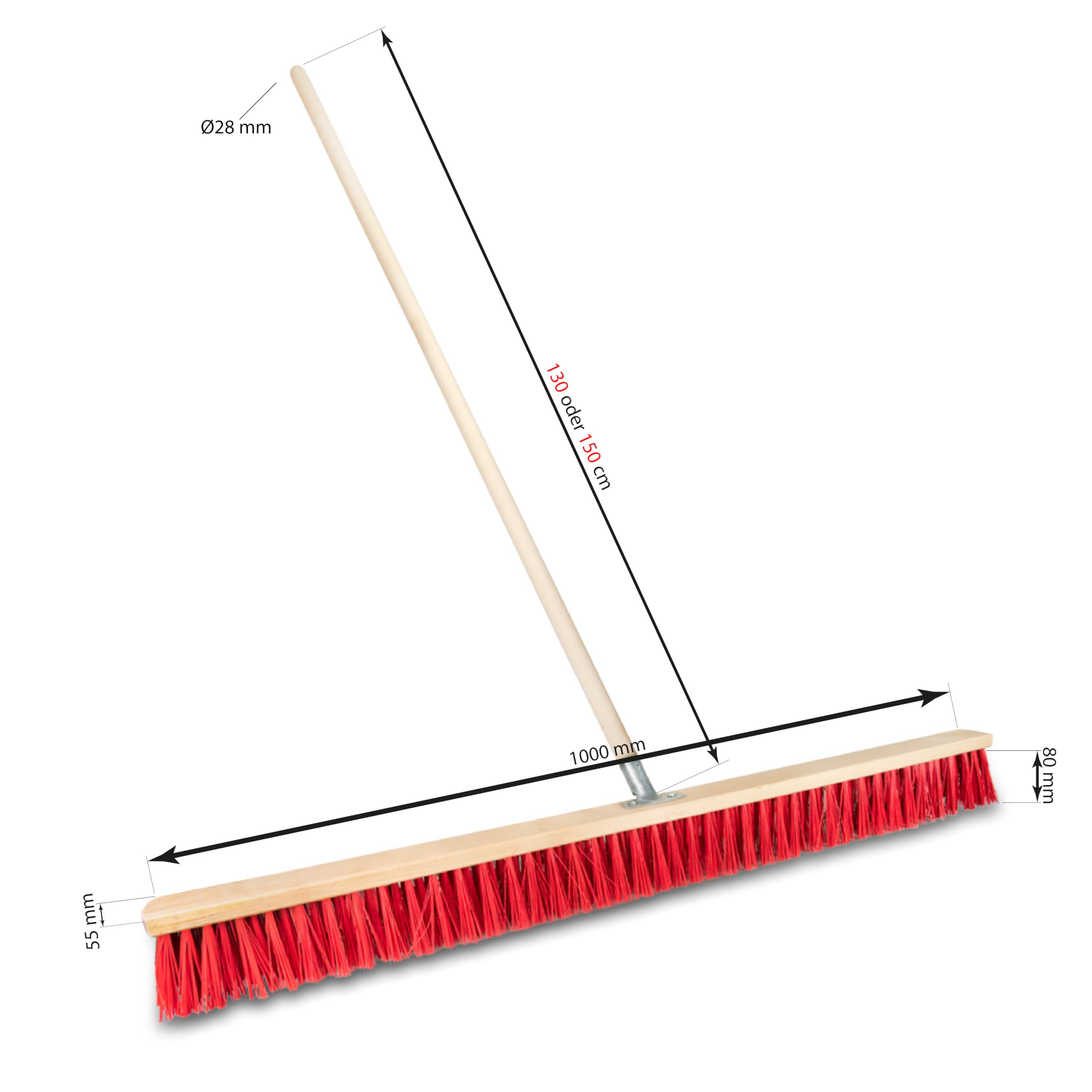 2 scope da strada, 100 cm, con manico da 150 cm, in legno, per esterni, scopa industriale, robusta con setole stabili, per cortile, giardino e marciapiedi (100 cm + manico 150 cm)