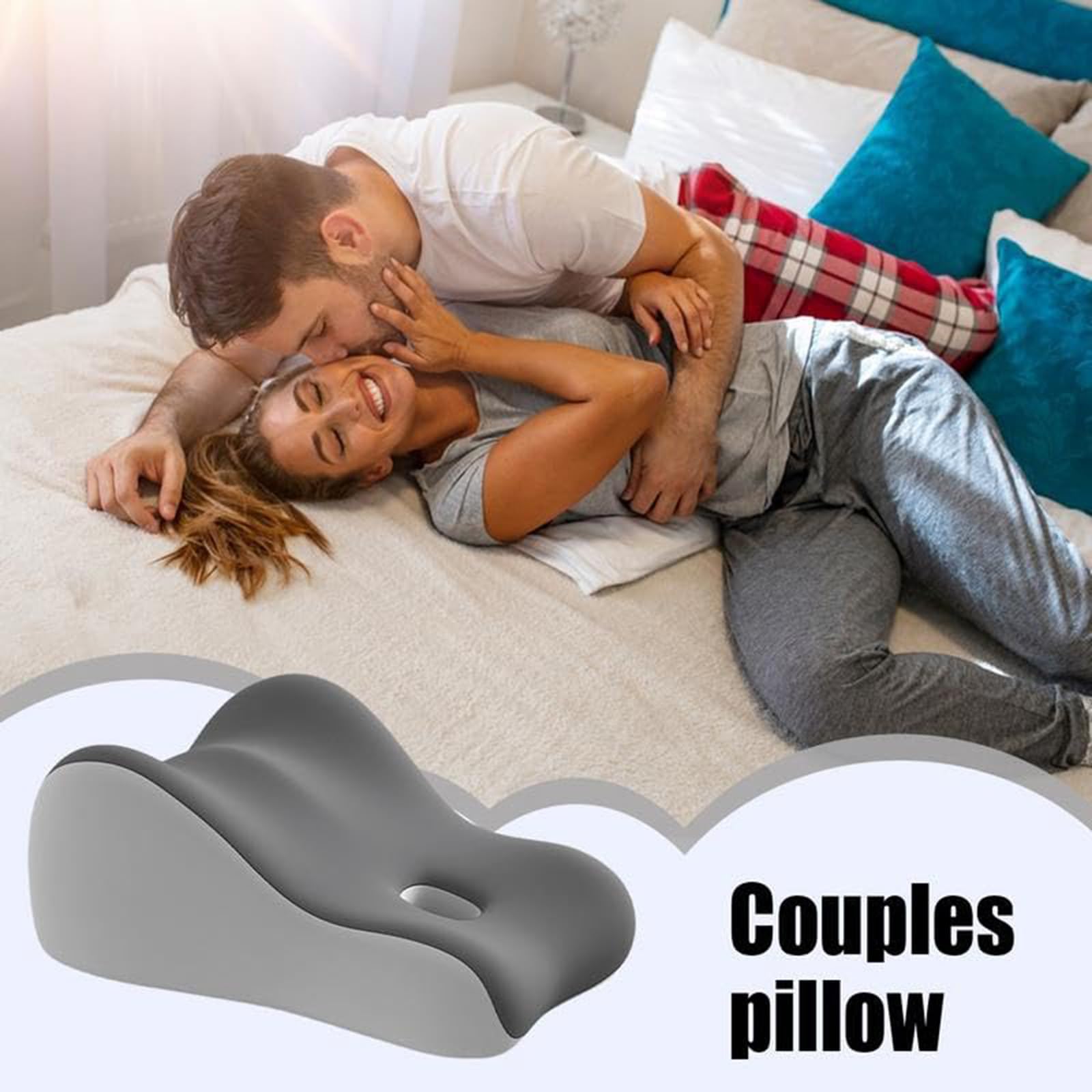 Oreiller Lombaire Couples Mémoire de Forme 49x40x23cm Gris