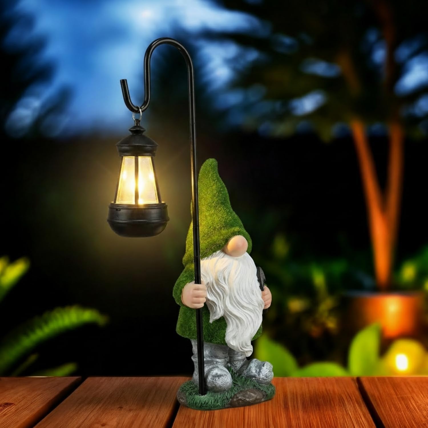 Solar Gnome Light for Garden Outdoor Decor, Vintage Lantern Gnome Statue with Solar Powered LED, Water Resistant Fairy Garden Decorations for Yard Patio Lawn
