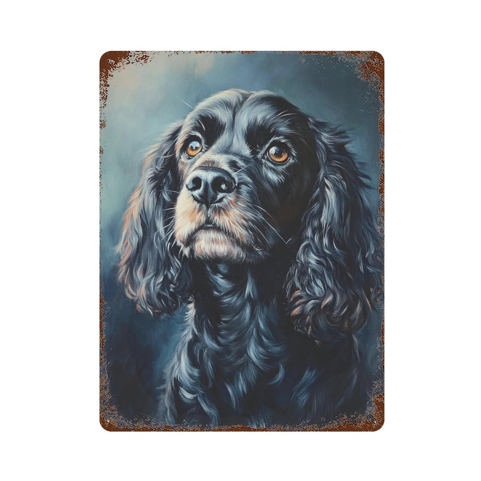 Rust Effect Black Cocker Spaniel Portrait Distressed Metal Wall Sign 15.7"x11.8", Farmhouse Wall Decor for Office, Studio And Wall Decor