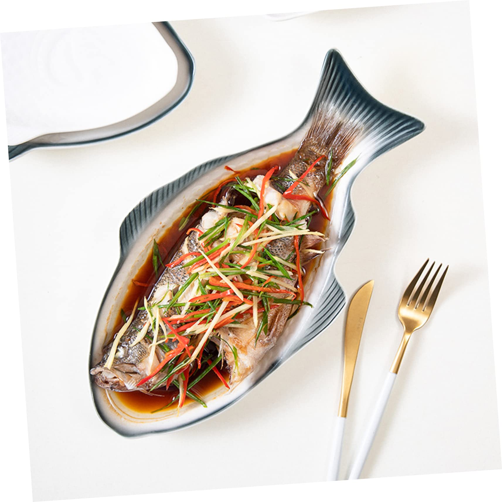 Hemobllo Piatto per Pesce al Vapore in Ceramica Forma di Pesce Piatto Decorativo per Alimenti per Servire e Frutti di Mare