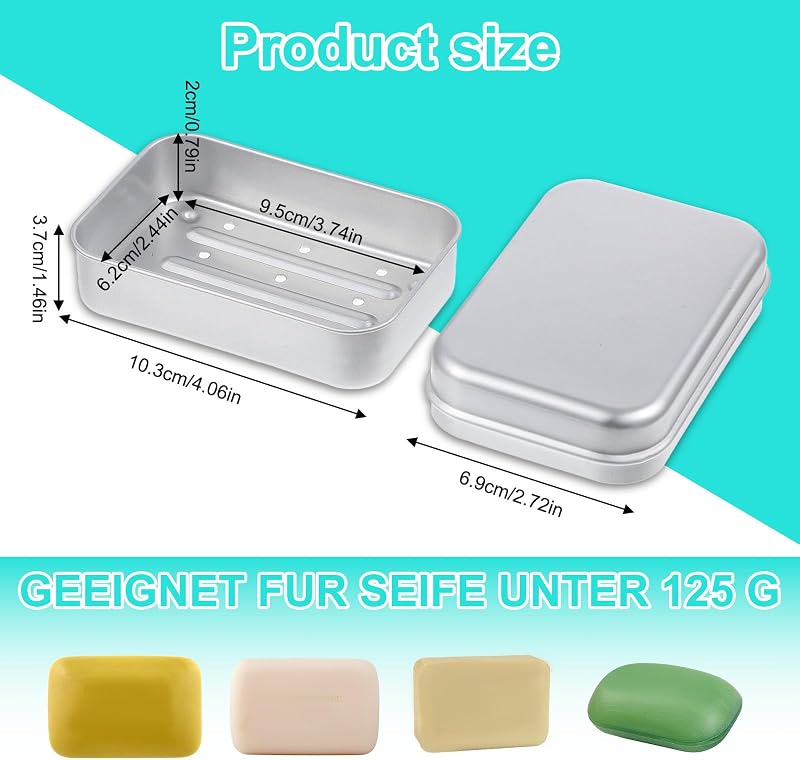 Săpunieră din aluminiu Tyqour, cutie de săpun de călătorie cu capac și grătar de scurgere, impermeabilă, pentru săpun solid și șampon solid, ideală pentru acasă și camping