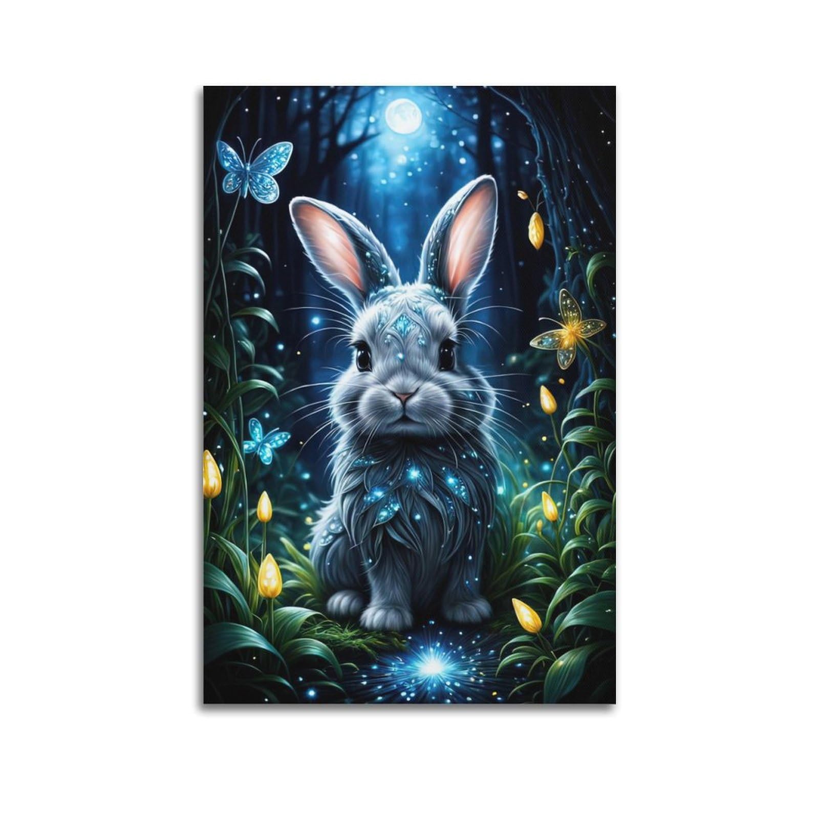 WPHSFX Animal Artwork Poster Bunny And Butterfly Poster Decorative Painting Canvas Wall Posters And Art Picture Print Modern Family Bedroom Decor Posters 24x36inch(60x90cm)