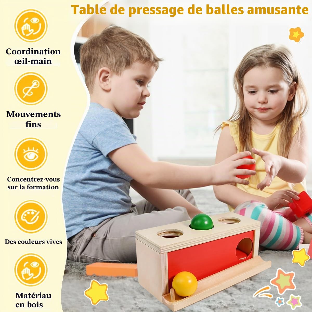 Jeux Montessori 2 Ans, Boite de Permanence Montessori Jouet de Chute de Balle Object Permanence Motricité Fine Jouet Bebe 2 Ans Jouets en Bois pour Fête Prénatale Cadeau d'anniversaire