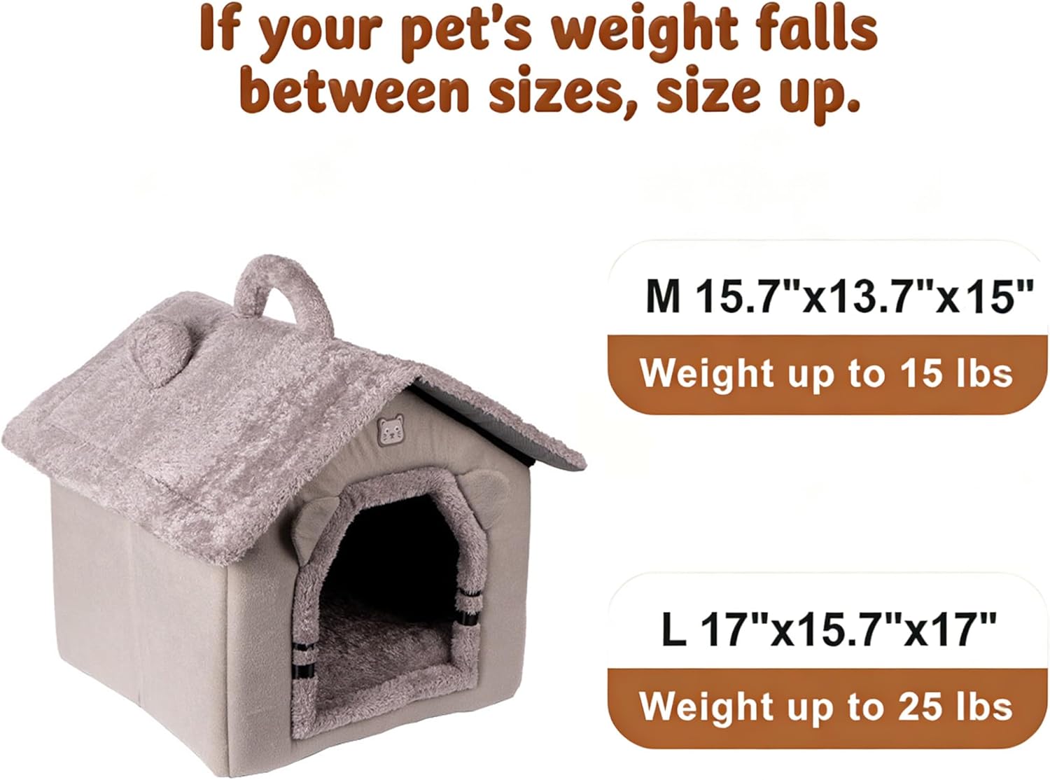 Lovely Cat Bed for Indoor Cats, Cartoon Pattern Cat Cave Bed with Handle Design, Soft Cat Hideaway Indoor Cat House for Kitten, Puppy & Small Pets (L)