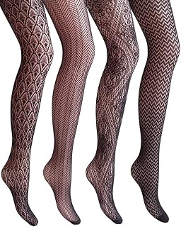 Vero Monte Women's Black Fishnet Tights 4 Pairs - Patterned Sexy Stockings Pantyhose, Fan-Voted Styles for Unique Leg Look