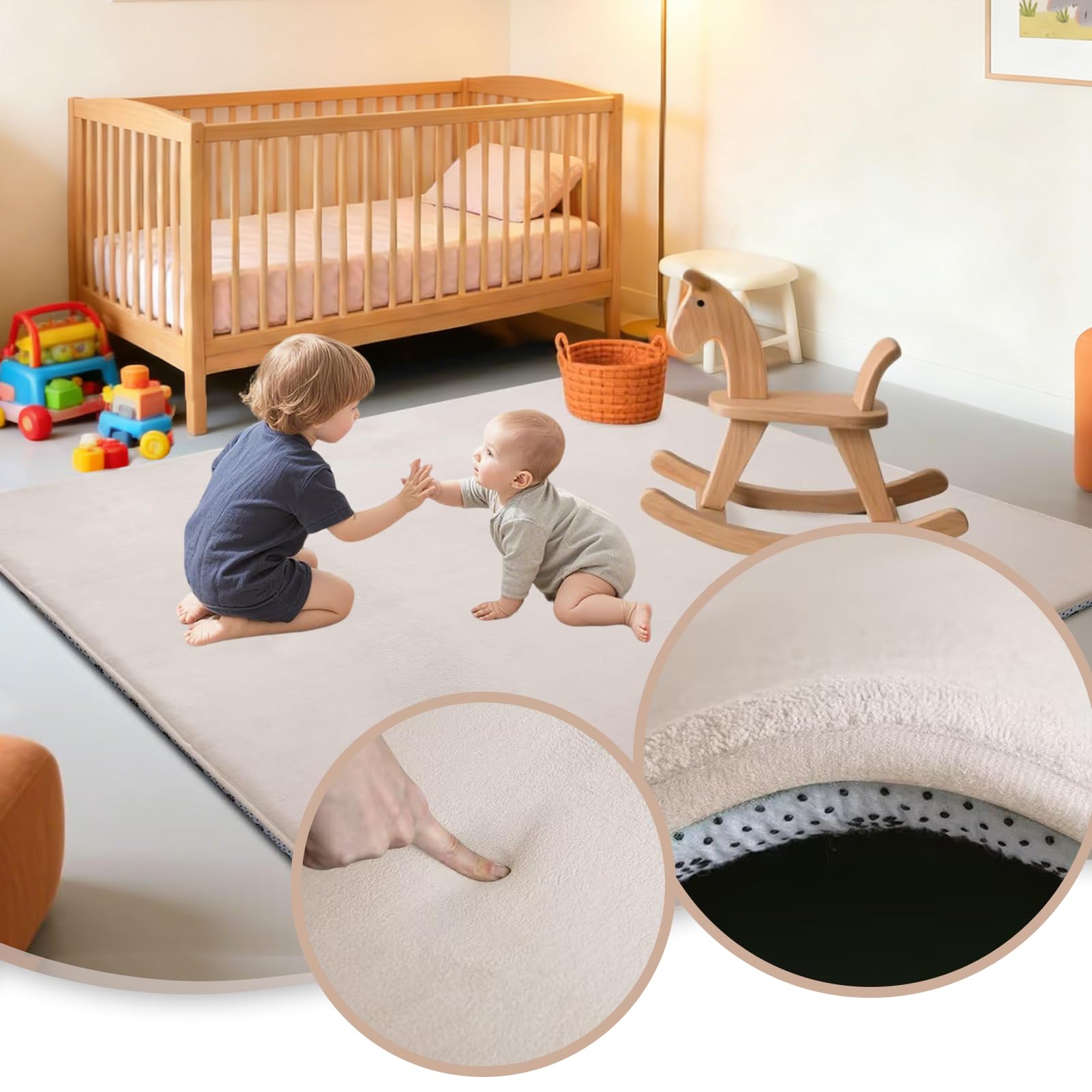 Tapis d'éveil et de Jeux Epais de 2.5cm, Beb Tapis pour Bébé Conception Antidérapante 150 x 180 cm Crème Tatami Tapis pour la Chambre Bebe, Chambre d'enfants pour Filles et Garçons