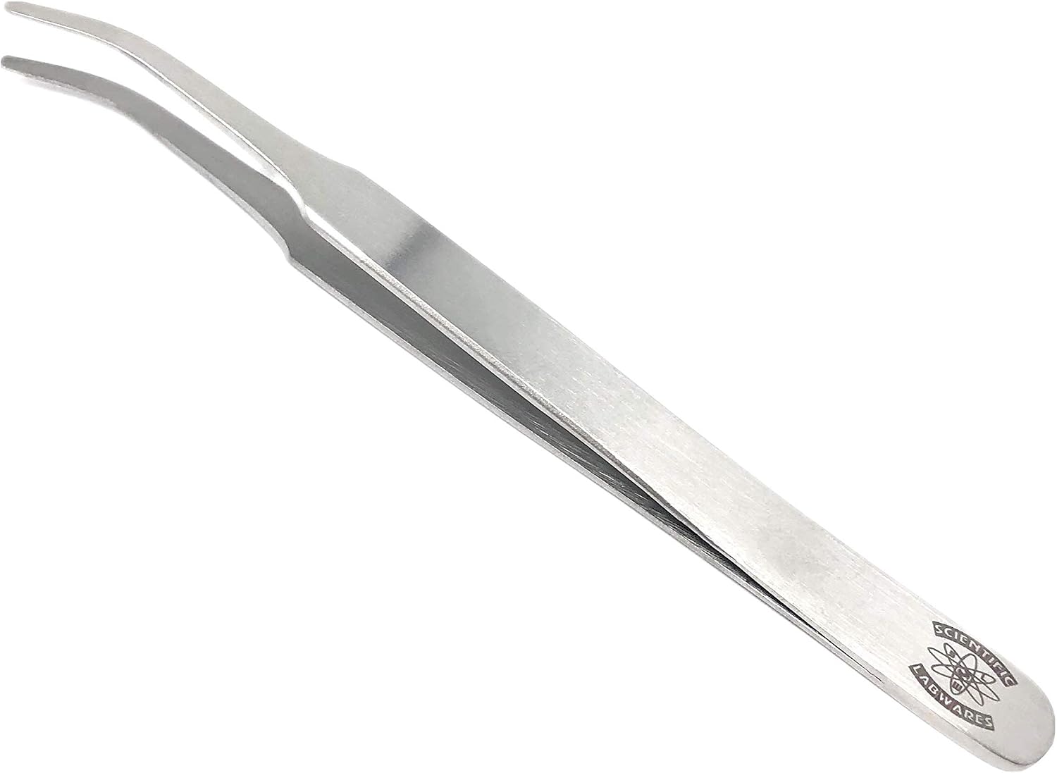 Stainless Steel Lab Forceps with Curved Tapered Flat-Tips - 4.5 in. Length