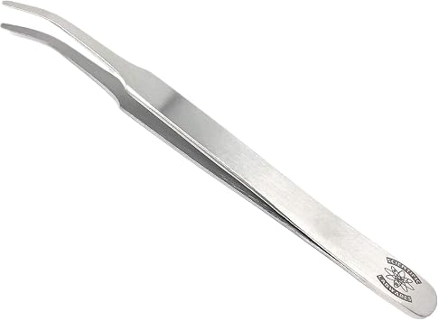 Stainless Steel Lab Forceps with Curved Tapered Flat-Tips - 4.5 in. Length