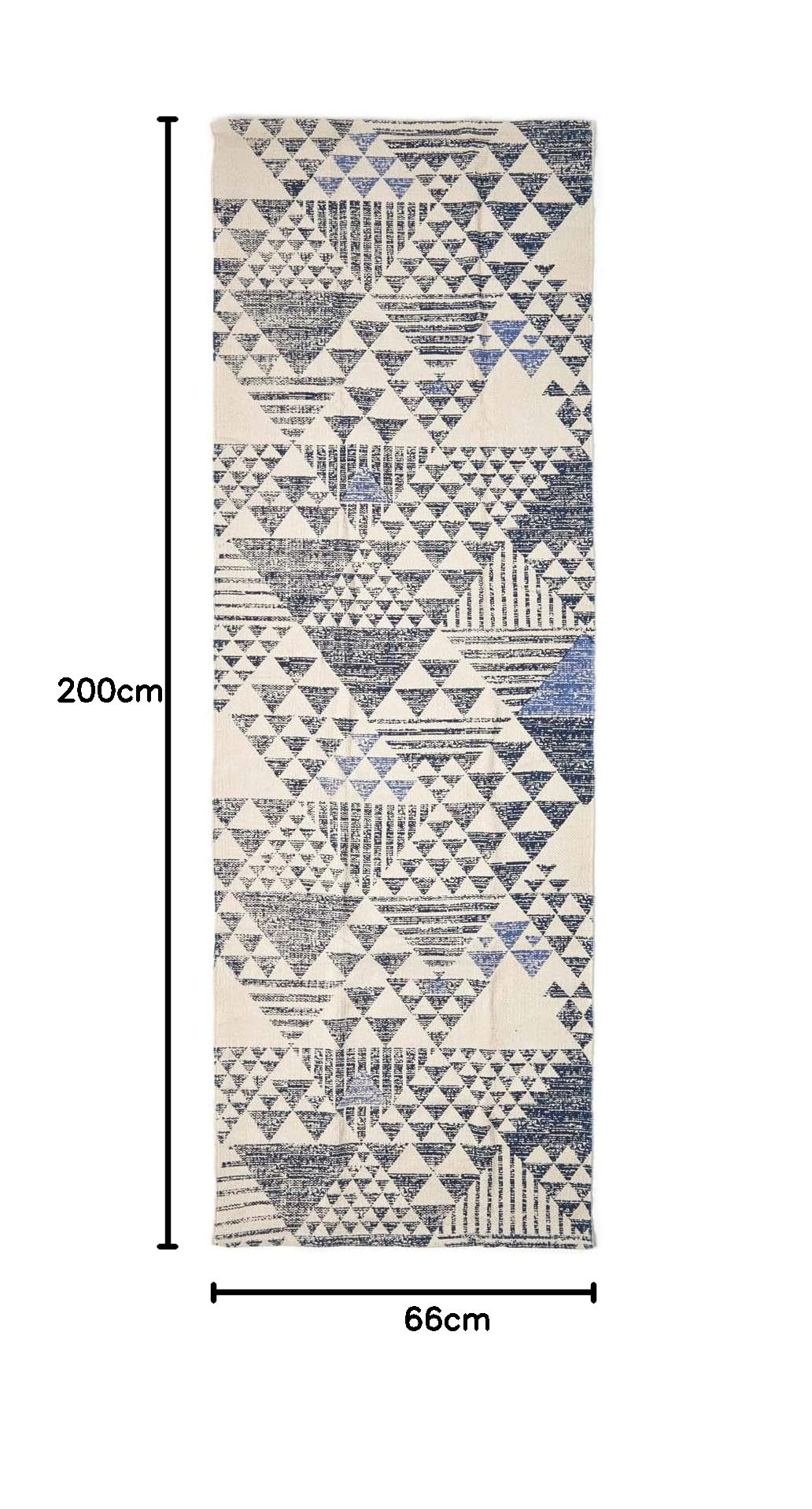 HOMESCAPES - Tapis en Coton à imprimé géométrique Bleu, Fabrication Artisanale - Delphi - 66 x 200 cm
