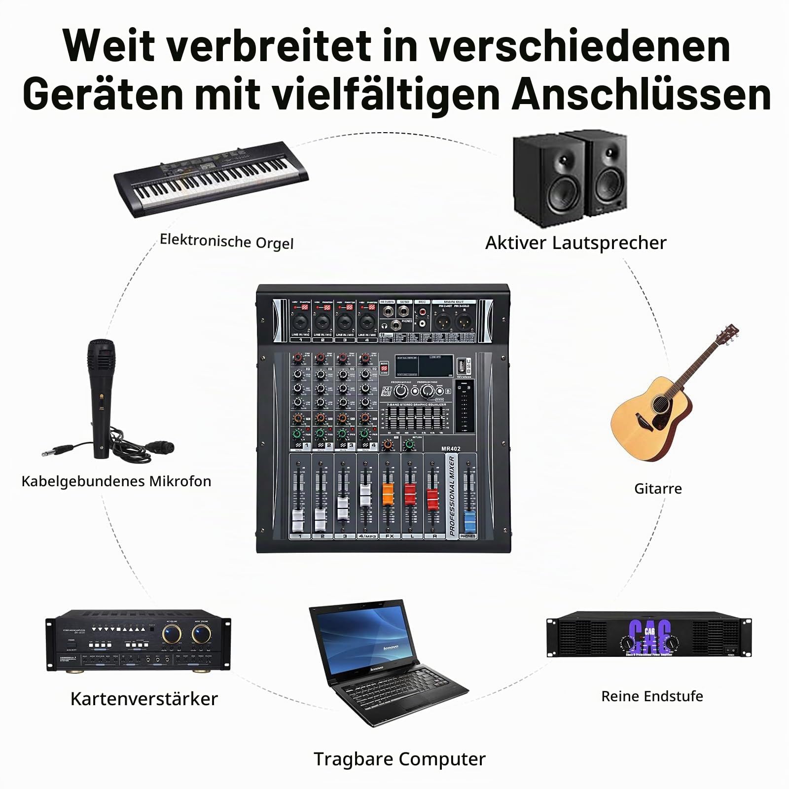 Verstärker Mischpult 4 Kanal Stereo 4Ohm 2 * 300W Powermixer mit Verstärker und 99 DSP Effektoptionen