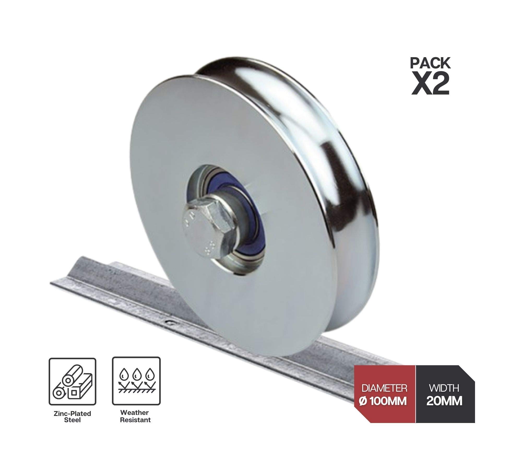 DOJA Industrial | Rueda Puerta Corredera | 2 Unidades | 100 x 20 | Acero | Ruedas Poleas para Conducir Equipos mecánicos | Aplicación: Puertas, Ventanas, Armarios, Impresora 3D, Mosquiteras