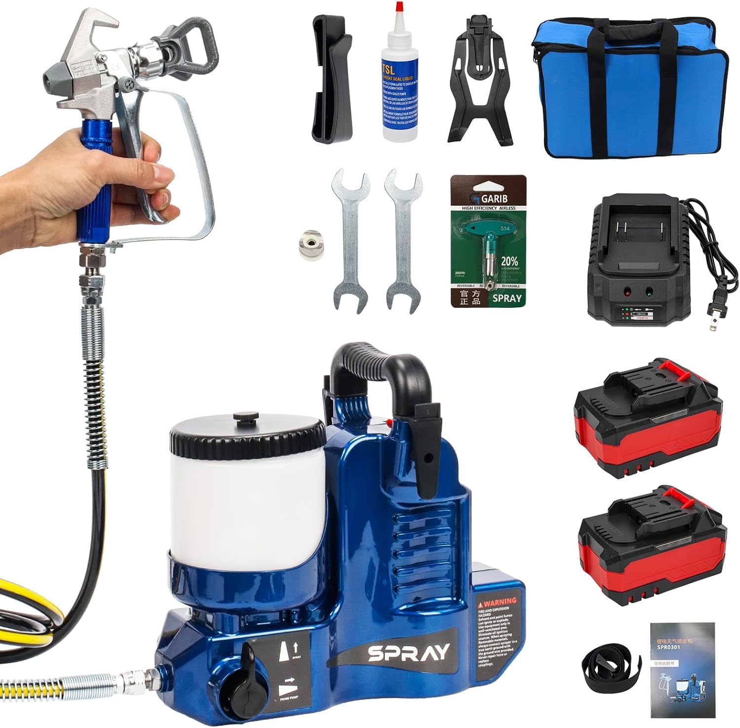 Pulverizador de Pintura Airless Inalámbrico 550W, Pistola de Pintura Eléctrica a Batería 21V, Máquina de Pintar Paredes Profesional con 6 Velocidades, Depósito 1.2L para Látex y Barniz