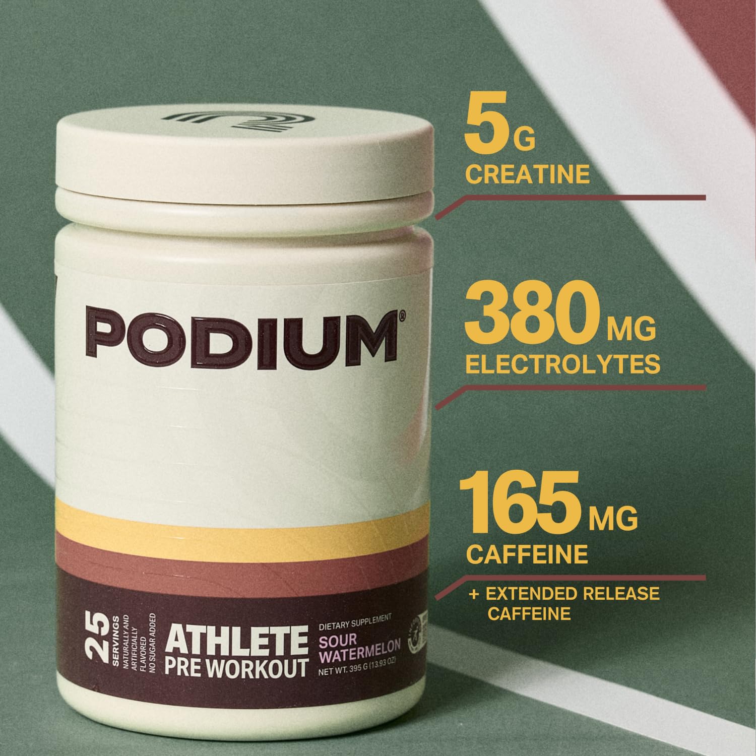 Condition photo showing New/Like New for Podium Nutrition, Athlete Pre Workout Powder, Sour Watermelon, 25 Servings, Beta Alanine and Caffiene for Energy, Gluten Free, Soy Free, Dairy Free