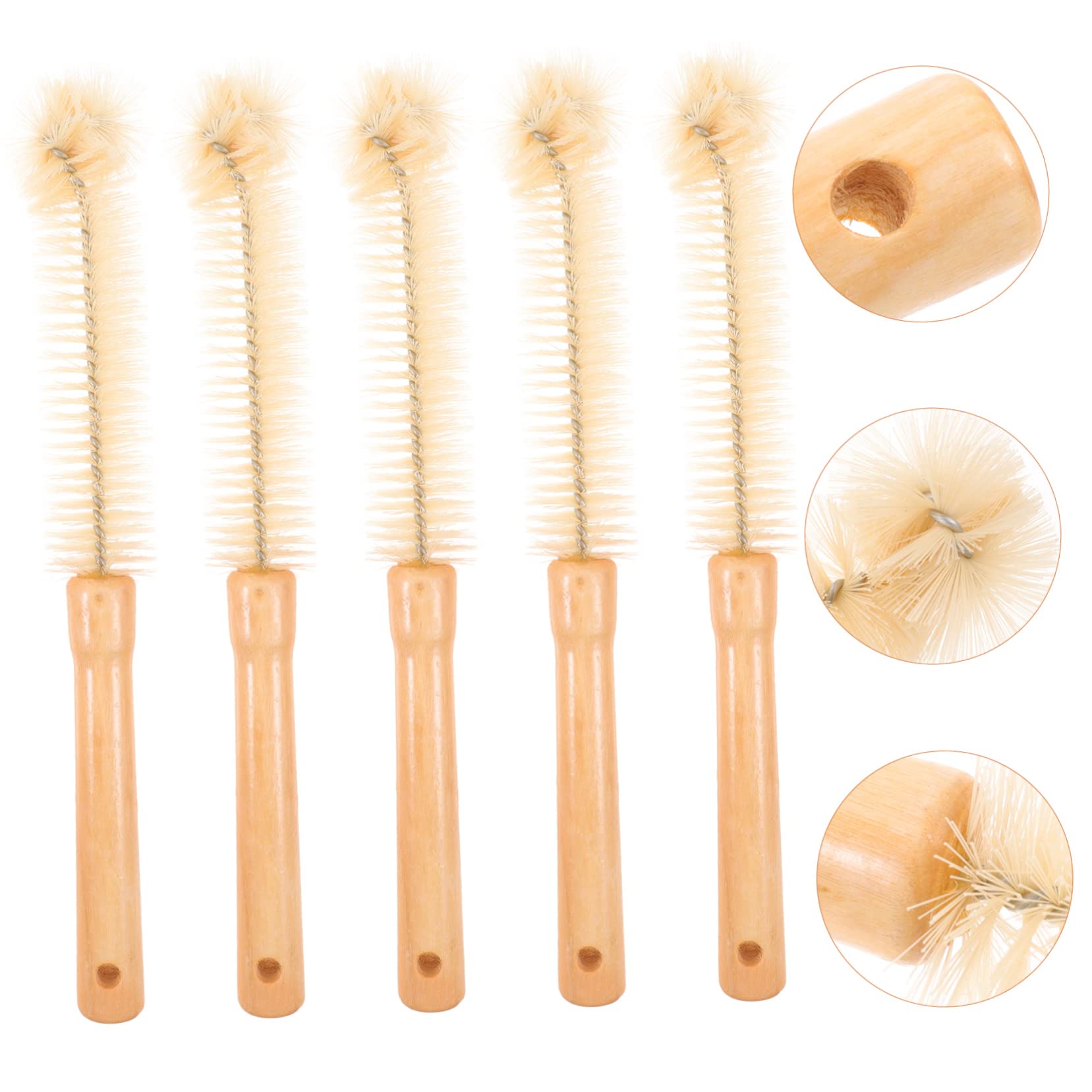 Beavorty 5pcs Kitchen Cup Brush Wood Handle Cleaning Brush Wood Handle Brush Bottle Cleaning Brush Bottle Brush Water Bottle Brush Cleaner Brush Wood Handle Bottle Brush
