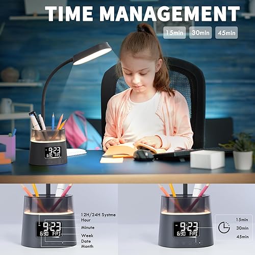 Miniatura 5 de Lámpara de escritorio LED para oficina en casa, lámpara de mesa táctil con puerto de carga USB, 3 modos de color luz de lectura regulable continua,