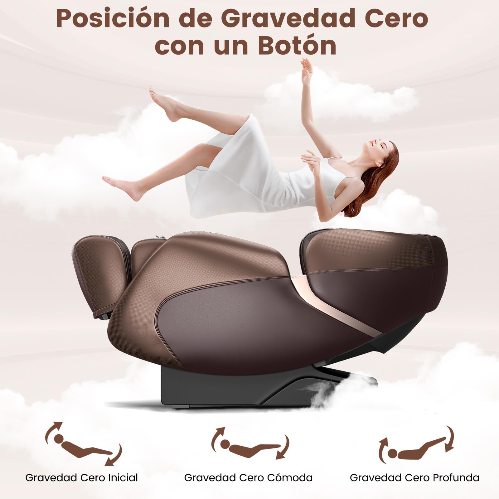 COSTWAY Sillón de Masaje de Cuerpo Completo, Silla Shiatsu Gravedad Cero con Sistema de Masaje de Aire y Calefacción Incorporado, Reclinable con Control de Voz y Altavoz Bluetooth (Marrón)