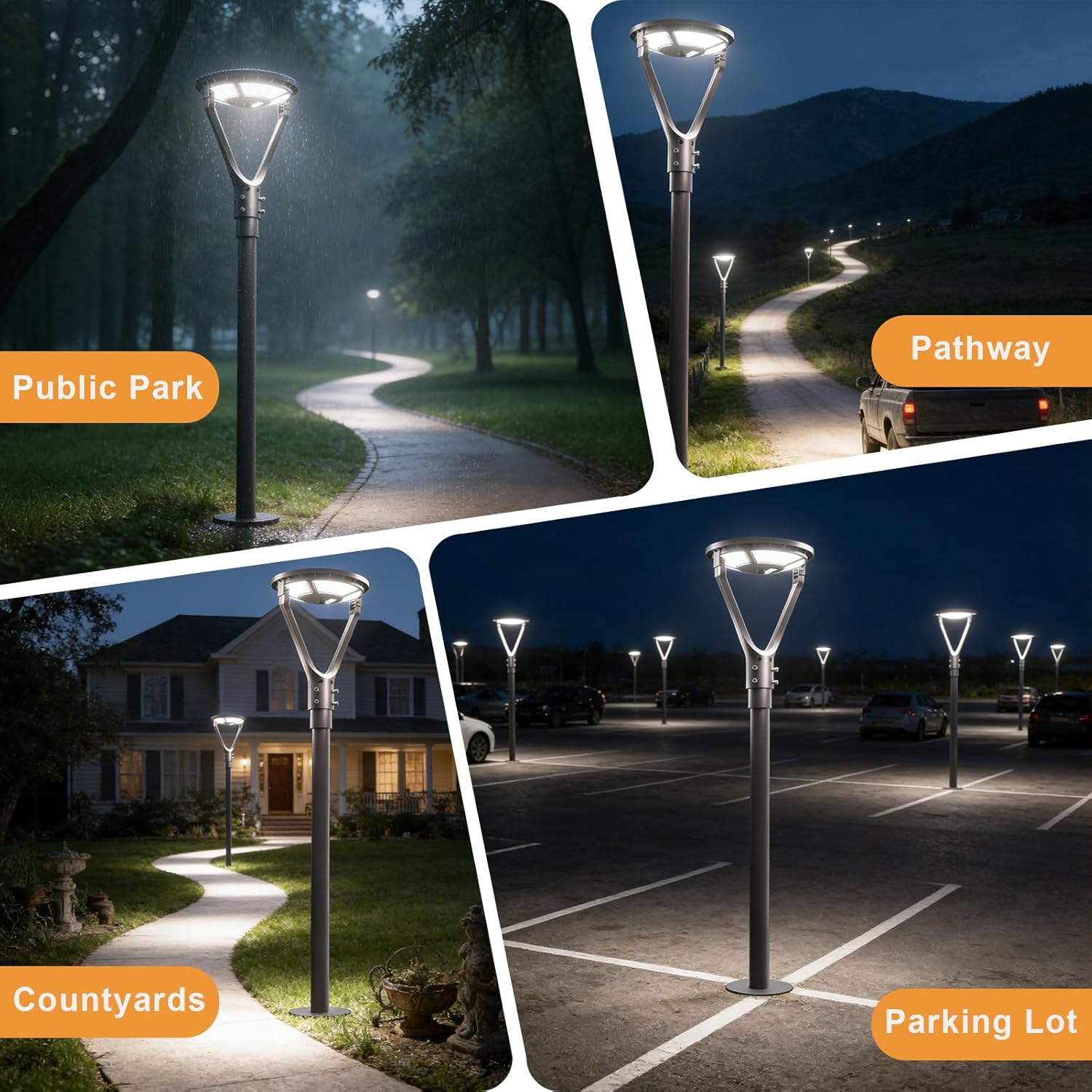 Lightdot Solar LED Post Top Lights Circular Area Light 5000K LED Parking Lot Light with Photocell, Outdoor Pole Lights Fixture for Garden Yard Street Lighting