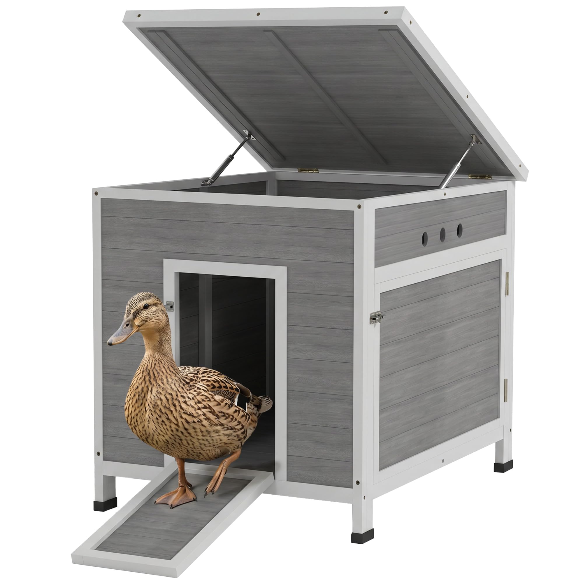 Casetta per anatre PawHut, casetta per anatre con porta laterale, fori di ventilazione, per pollame, per galline in legno di abete, per oche, pollaio con tetto in asfalto