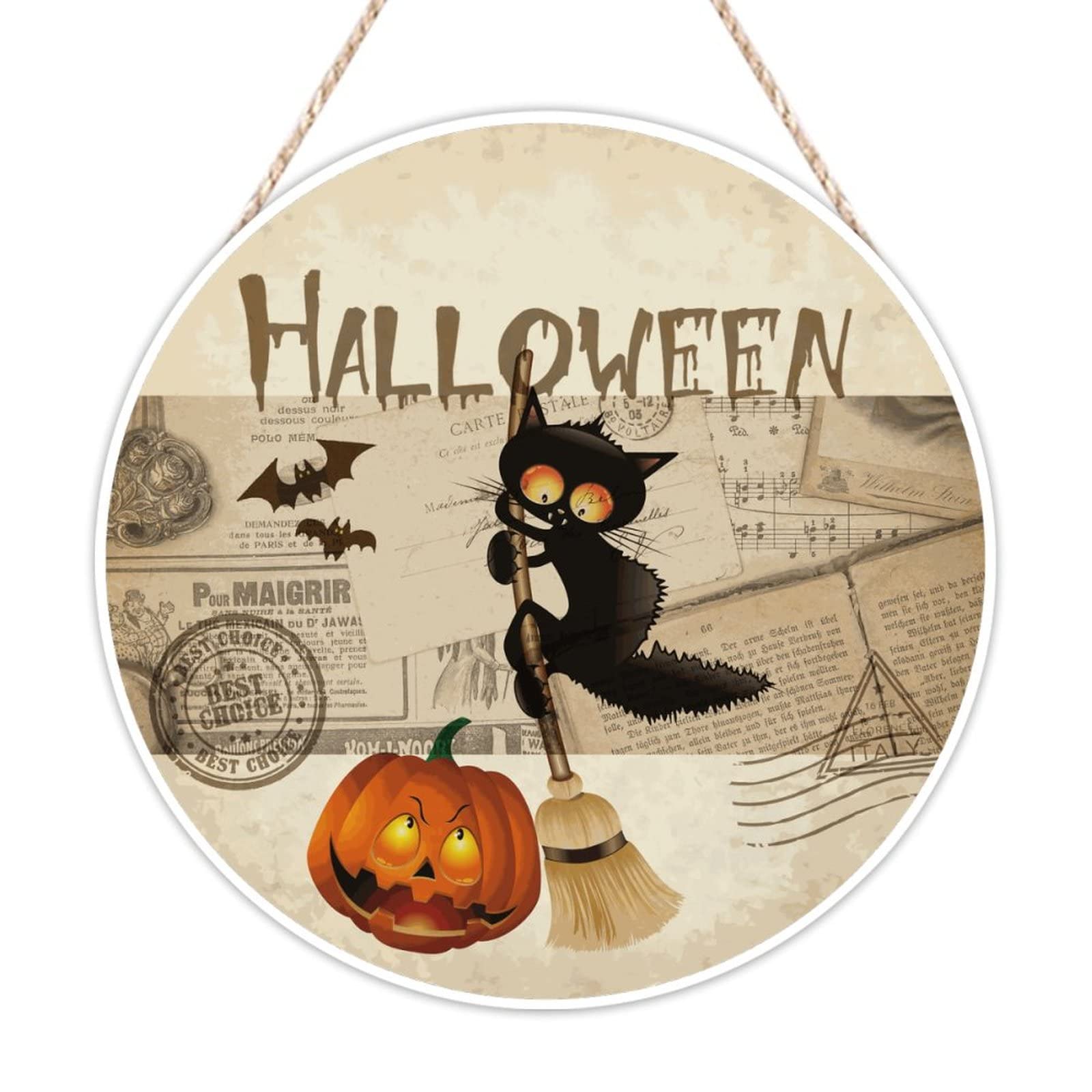Panneau de bienvenue en bois d'Halloween de style primitif et finitions artisanales durables