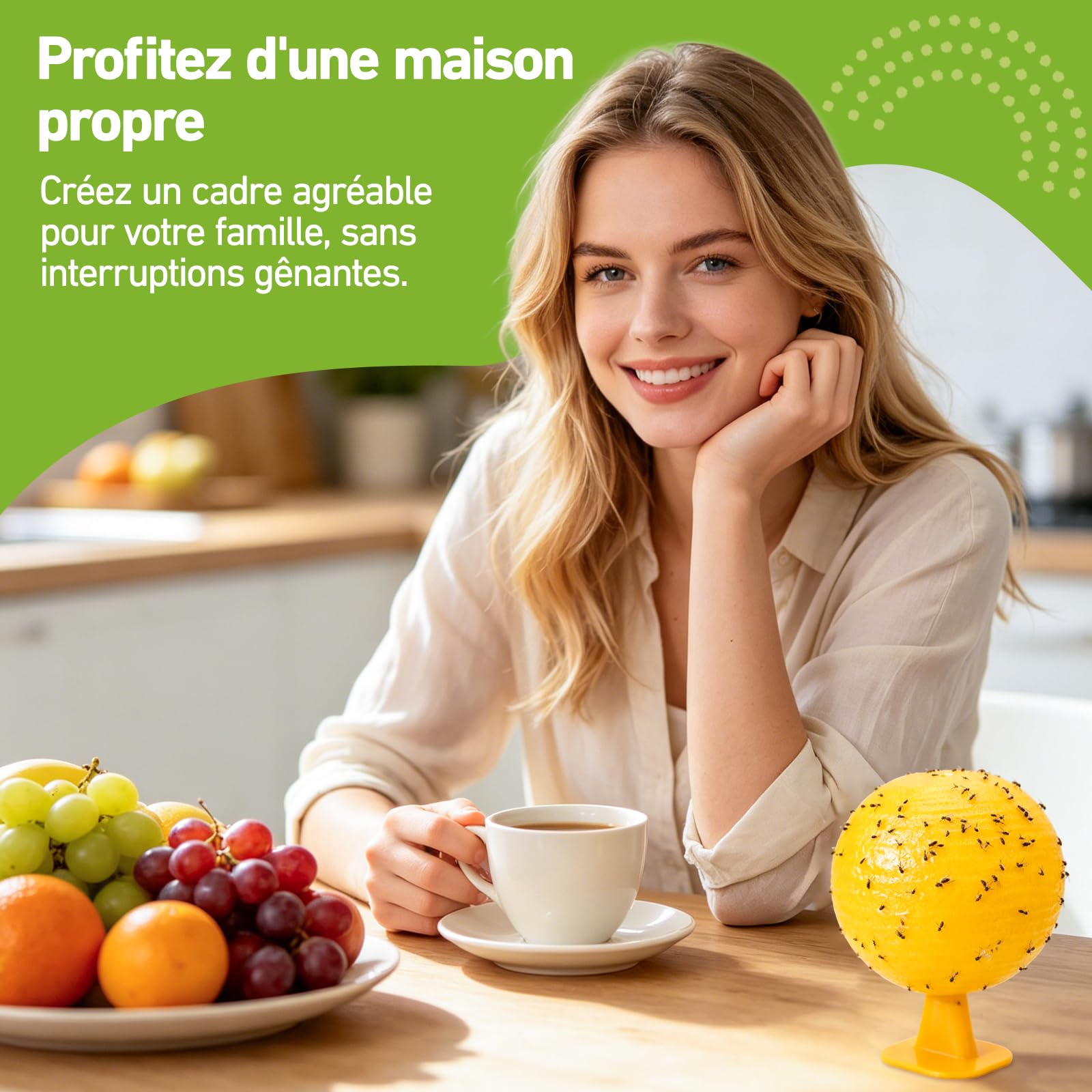 Boule Anti Moucherons Cuisine Lot de 6, Piège Mouches Fruits sans Produits Chimiques, Boules Jaunes Réutilisables pour Fruits, Évier, Plantes, Poubelle et Maison