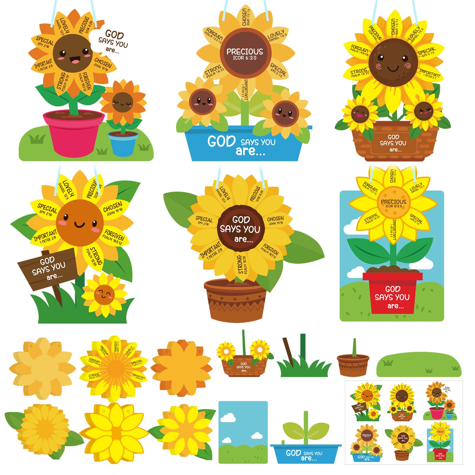 24 Pcs Sunday School Crafts for Kids Religious God Says You are Sunflower Christian Kit Make Your Own DIY Crafts VBS Classroom Activities Kit for Church Home Decor Game Preschool Classroom Activity