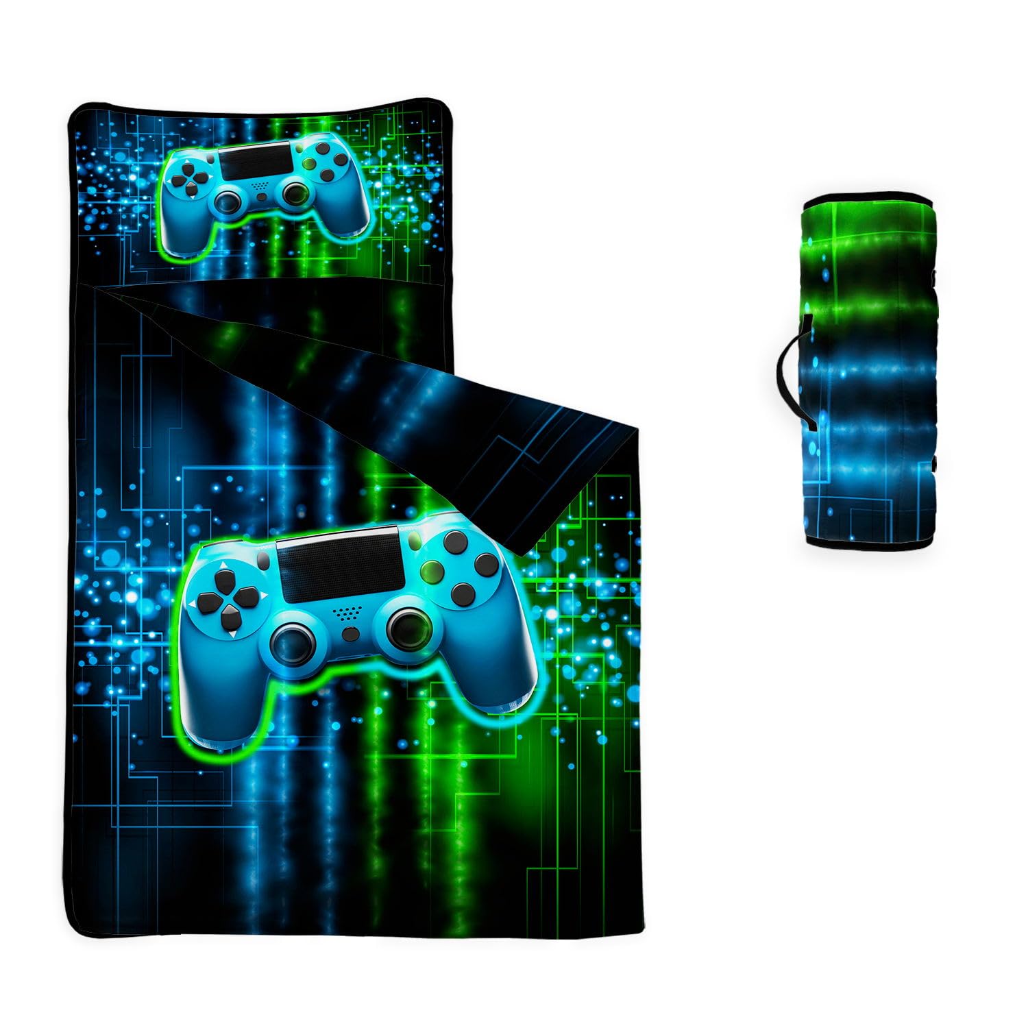 HOSIMA Nap Mat, Green Gamepad Sleeping Bag with Removable Pillow