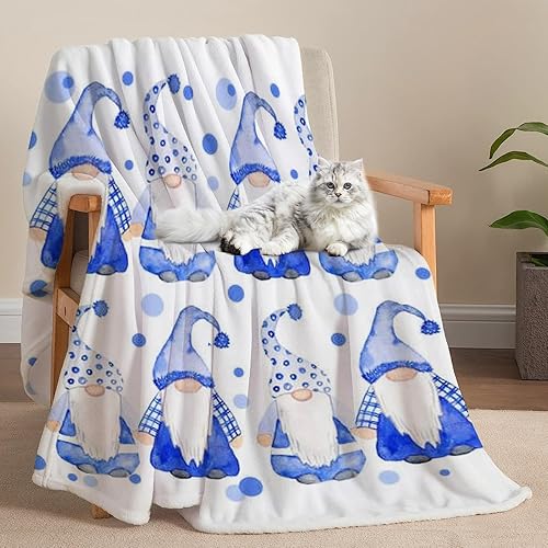 Miniatura 4 de Manta de Navidad de gnomo azul, manta de forro polar suave para sofá, decoración navideña de gnomo, manta de Navidad para mujeres, niños y
